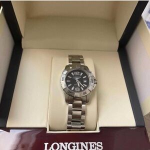 Longines Silver Watch with Black Dial
